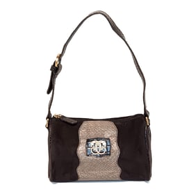 A FINE VINTAGE ORIGINAL BY SHARIF BLACK & SILVER MINI SHOULDER BAG GENUINE LEATHER