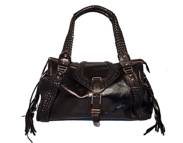 A SUPERB VINTAGE COLE HAAN WOVEN LEATHER SATCHEL - BLACK