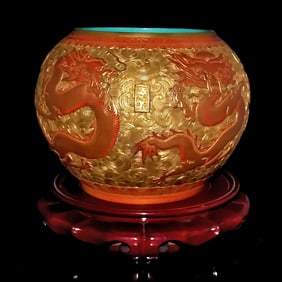 A STUNNING MASSIVE CHINESE ENAMELED IMPERIAL DRAGON FISH BOWL JAR QIANLONG MARK
