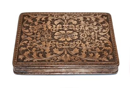VINTAGE ORNATE SILVER-PLATED CIGARETTE CASE WITH FLORAL ENGRAVING BAROQUE STYLE