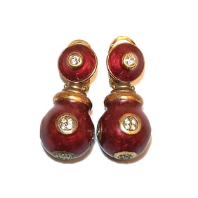VINTAGE ITALIAN ULTIMA EDIZIONE RED ENAMEL CLIP-ON EARRINGS WITH CRYSTALS