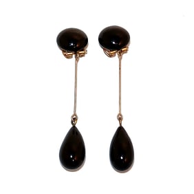VINTAGE FRENCH DEPOSE MODERNIST BLACK DROP EARRINGS MADE IN FRANCE 2.5"