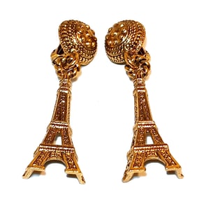 WONDERFUL VINTAGE EIFFEL TOWER DANGLE CLIP-ON EARRINGS PARIS SOUVENIR STYLE