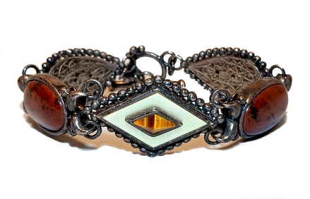 WHITNEY KELLY STERLING SILVER TOGGLE BRACELET TIGER EYE & JASPER 7.5"  42.7 GRAMS