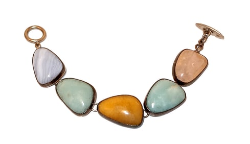 MEXICAN ARTISAN BRACELET BY GITLAL CASTILLO STERLING WITH NATURAL STONES