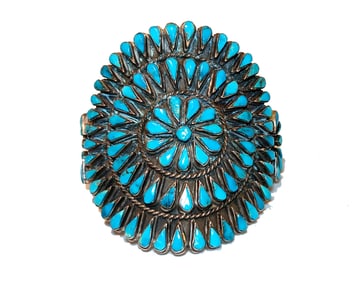 VINTAGE NATIVE AMERICAN ZUNI STERLING SILVER & TURQUOISE CUFF BRACELET 78 GRAMS