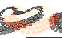 VINTAGE MIRIAM HASKELL STYLE 3 STRANDS FLORSAL CORAL GLASS NECKLACE 1930S-40S