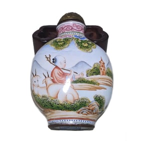 FINE CHINESE ENAMEL ON COPPER SNUFF BOTTLE MOTHER CHILD QIANLONG MARK