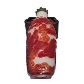 ANTIQUE CHINESE PEKING GLASS SNUFF BOTTLE FIGURES SCENES 19C