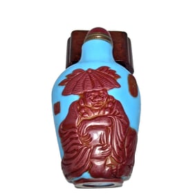 FINE CHINESE SIGNED SNUFF BOTTLE LUOHANS QIANLONG SEAL