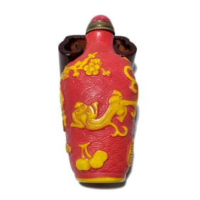 FINE CHINESE PEKING GLASS SNUFF BOTTLE CHI DRAGON AUSPICIOUS OBJECTS QIANLONG SEAL