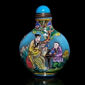A BEAUTIFUL CHINESE ENAMEL SNUFF BOTTLE IMPERIAL SCENES YONGZHENG MARK