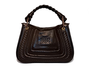 AUTHENTIC BOTTEGA VENETA BLACK BRAIDED LEATHER SATCHEL  - ITALY - WITH BOX & CARD
