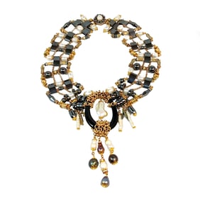 A FABULOUS NECKLACE BY DESIGNER STEFAN DINU HEMATITE PEARLS BAROQUE PEARL