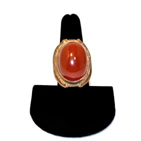 FINE VINTAGE STEPHEN DWECK ORNATE BRONZE SIGNET RING WITH LARGE CARNELIAN CABOCHON 7.5 SIZE