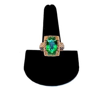 MICHAEL VALITUTTI STERLING & GOLD DESIGNER RING WITH EMERALD GEMSTONE SIZE 10