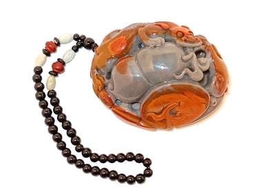 LARGE CHINESE CARVED NEPHRITE JADE  PENDANT WITH MYTHICAL BEASTS 308 GRAMS