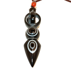 SUPERB BANDED AGATE "EYE" PENDANT NECKLACE 26" SPIRITUAL PROTECTION TALISMAN