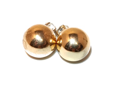 VINTAGE SIGNED CHRISTIAN DIOR GOLD-TONE DOME EARRINGS WITH CRYSTAL ACCENT  0.9"