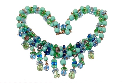 FINE VINTAGE FRENCH GLASS BEAD NECKLACE ATTRIBUTED TO LOUIS ROUSSELET C. 1950S