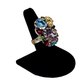 BOLD VINTAGE COCKTAIL RING WITH MULTICOLOR RHINESTONES SIZE 7