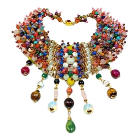EXQUISTE  MASSIVE GEMSTONE BIB NECKLACE SIGNED BY DESIGNER STEFAN DINU