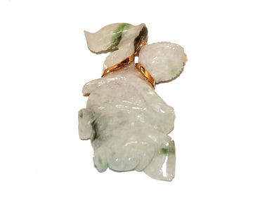 SUPERB HAND CARVED NATURAL JADE LEAF & FLOWER PENDANT 2.25"  19 GRAMS
