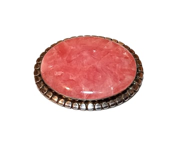 VINTAGE STERLING SILVER ROSE QUARTZ BROOCH ARTISAN HANDMADE ELEGANCE