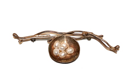 VINTAGE ORGANIC STERLING BROOCH WITH CULTURED PEARLS ARTISANAL NEST DESIGN