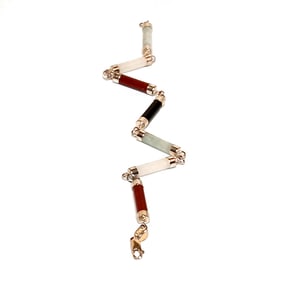 VINTAGE MULTI-GEMSTONE TUBE LINK BRACELET SIGNED 925   7.25" LONG