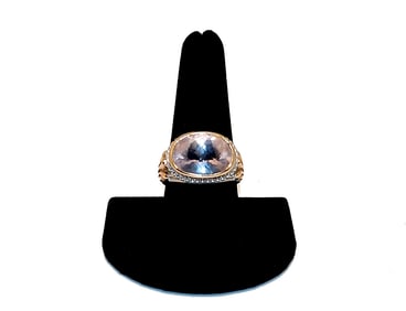 BOLD DESIGNER STERLING & 14K GOLD RING WITH FACETED KUNZITE & AMETHYST SIZE 10