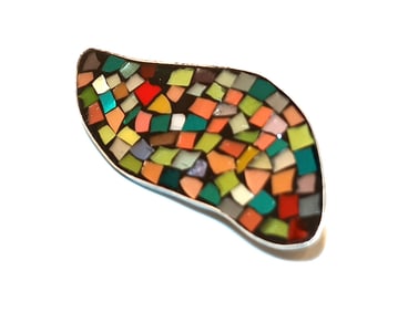 VINTAGE ISRAELI STERLING MOSAIC INLAY BROOCH PENDANT COLORFUL MODERNIST DESIGN