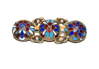 ANTIQUE RUSSIAN IMPERIAL 84 SILVER & ENAMEL FLORAL BROOCH  CK MAKER 14.4 GRAMS