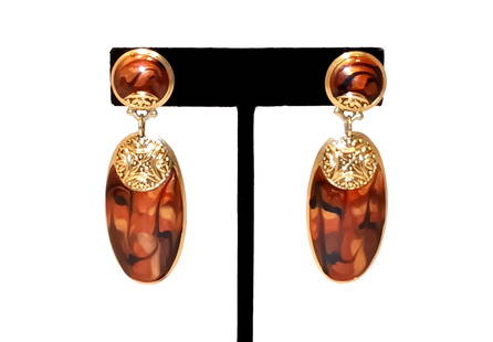 VINTAGE BEREBI MARBLED ENAMEL DROP EARRINGS GOLD FILIGREE DESIGN: BEAUTIFUL VINTAGE SIGNED BEREBI EARRINGS FEATURING RICH MARBLED ENAMEL IN WARM TONES OF COPPER, GOLD, AND BLACK. ACCENTED WITH DETAILED GOLD-TONE FILIGREE AND DESIGNED FOR PIERCED EARS. EACH EARRING
