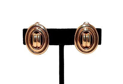 VINTAGE SIGNED KREMENTZ CLIP-ON EARRINGS CLASSIC GOLD-TONE OVAL DESIGN 1 INCH