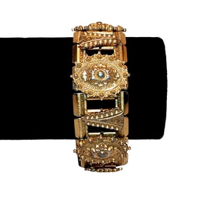 VINTAGE VICTORIAN REVIVAL GOLD-TONE LINK BRACELET 1950S 7" LONG
