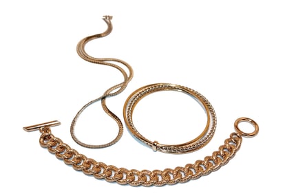 MIXED METAL JEWELRY SET SILVER-TONE NECKLACE GOLD-TONE BRACELET & TWO-TONE BANGLE
