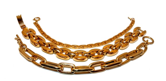 HIGH-END VINTAGE GOLD-TONE BRACELET LOT CHUNKY LINK SET OF 3