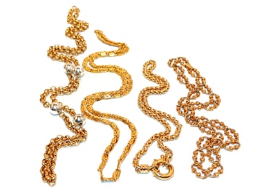 VINTAGE GOLD-TONE NECKLACE LOT 4 PIECES MIXED LENGTHS