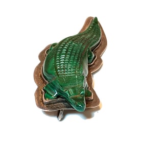 VINTAGE AMY KAHN RUSSELL STERLING & MALACHITE ALLIGATOR BROOCH PENDANT 25 GRAMS