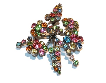A WONDERFUL LARGE VINTAGE 1950'S AUSTRIAN CRYSTAL PASTEL FLOWER BROOCH 3.75"