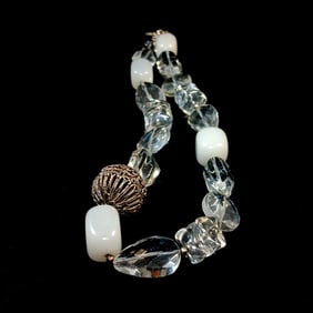 A ROCK CRYSTAL AND WHITE JADEITE STERLING SILVER NECKLACE BY BARSE 18"