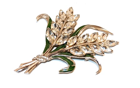 VINTAGE LARGE 4"  CORO ENAMELED FLOWER RHINESTONE BROOCH  UNSIGNED