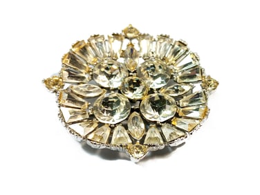 A BRILLIANT QUALITY RHINESTONE BROOCH MID-CENTURY VINTAGE 2" D