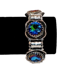 VINTAGE PEACOCK RIVOLI RHINESTONE PANEL BRACELET 1950S UNSIGNED BEAUTY