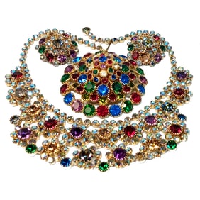 FINE  VINTAGE  ALICE CAVINESS SIGNED BROOCH WITH NECKLACE AND EARRINGS