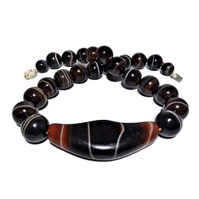 SUPERB NECKLACE SINO TIBETAN BANDED AGATE DZI BEAD 18"