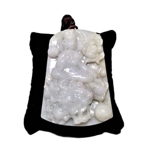 NATURAL JADEITE PENDANT GUANYIN ON DRAGON 2.65"