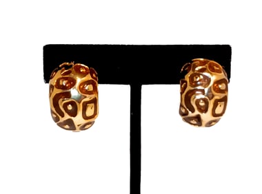 FINE VINTAGE LEOPARD PRINT ENAMEL CLIP-ON EARRINGS GOLD TONE UNSIGNED