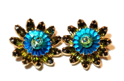 VINTAGE CUPCAKE RIVOLLI BLUE STONES EARRINGS CLIPON